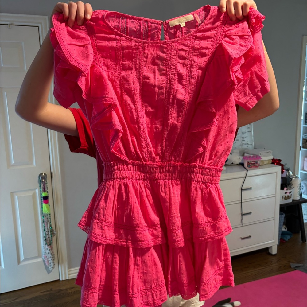 Vibrant Pink Ruffled LoveShackFancy Dress